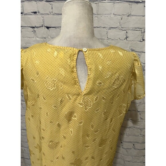Blousology Women’s XL Flutter Sleeve Layered Lined Floral Print Polka Dot Yellow - Picture 5 of 8